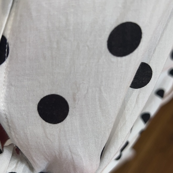 * Lush White w/Black Polka Dots Button Down Tie Front Top Size Large - Picture 8 of 8
